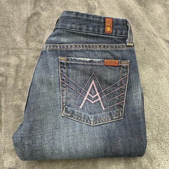7 For All Mankind Jeans Women’s Sz.29 Blue A Pocket Bootcut Denim Pants - Picture 1 of 14